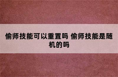 偷师技能可以重置吗 偷师技能是随机的吗